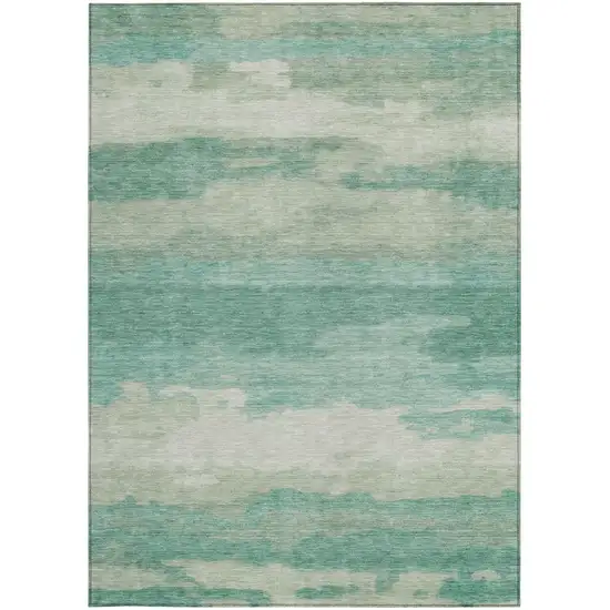 Aqua And Teal Blue Abstract Washable Indoor Outdoor Area Rug Photo 2