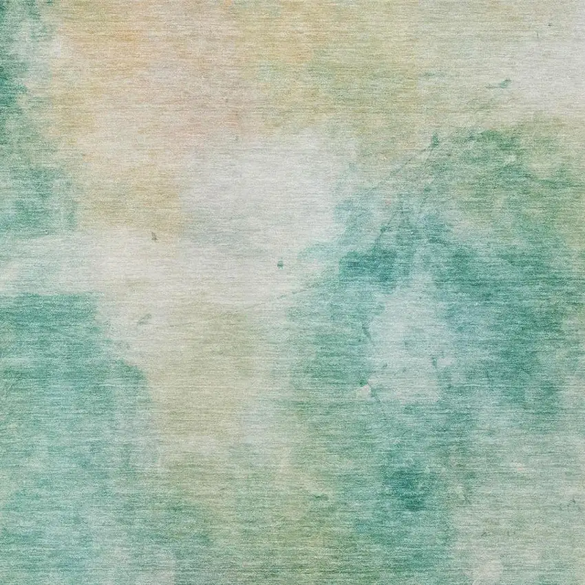 Aqua And Teal Blue Abstract Washable Indoor Outdoor Area Rug Photo 5