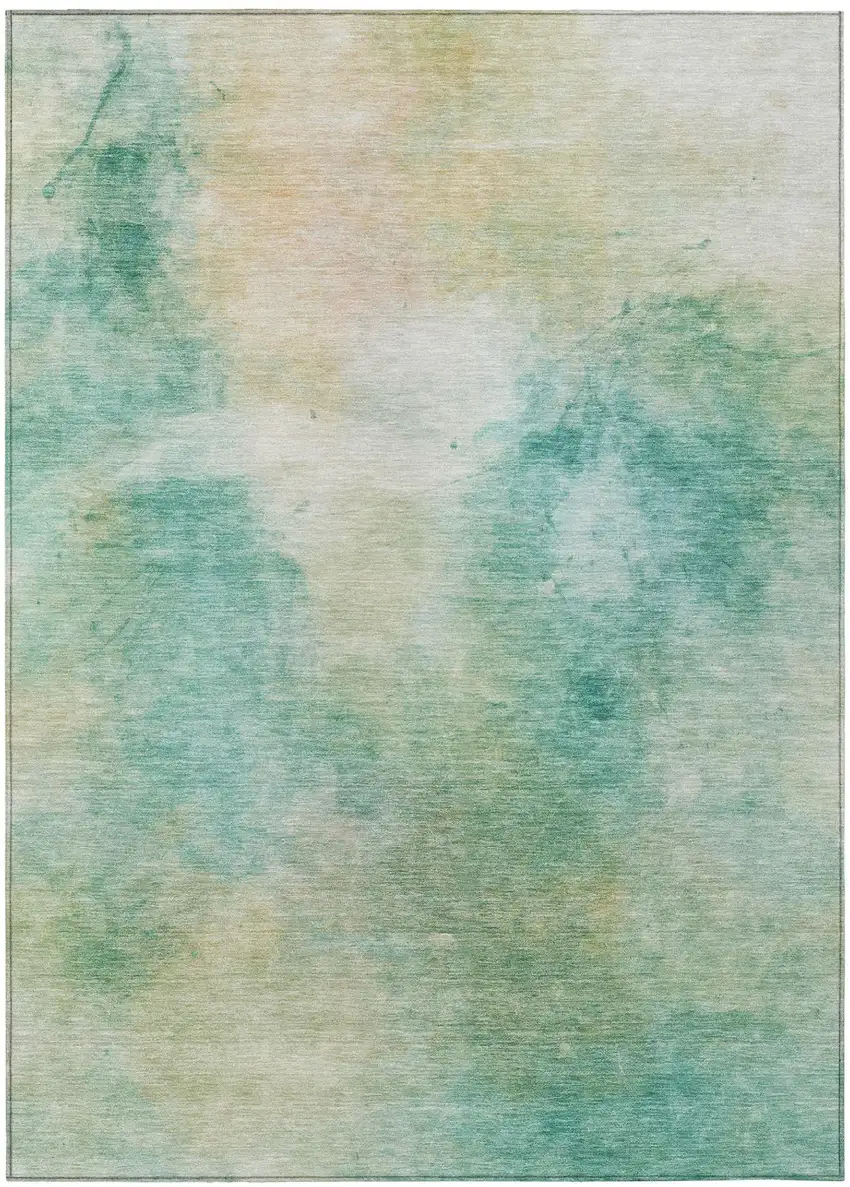 Aqua And Teal Blue Abstract Washable Indoor Outdoor Area Rug Photo 3