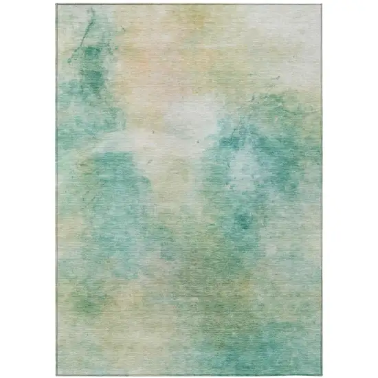 Aqua And Teal Blue Abstract Washable Indoor Outdoor Area Rug Photo 3