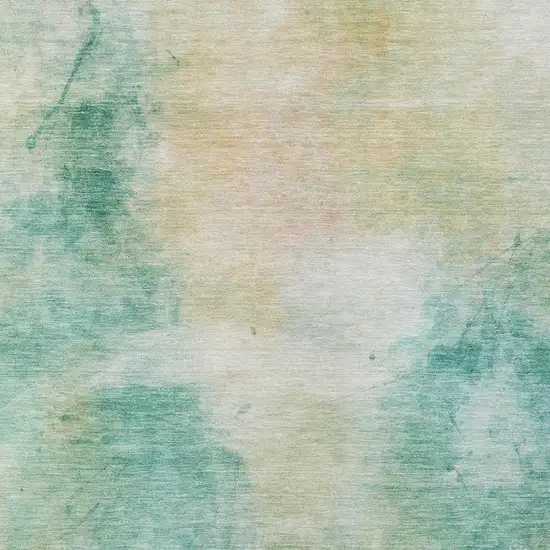 Aqua And Teal Blue Abstract Washable Indoor Outdoor Area Rug Photo 8