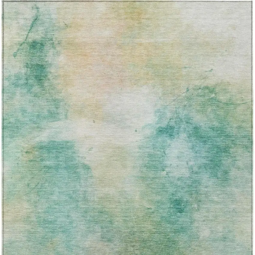 Aqua And Teal Blue Abstract Washable Indoor Outdoor Area Rug Photo 4