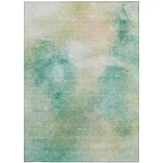 Aqua And Teal Blue Abstract Washable Indoor Outdoor Area Rug Photo 1