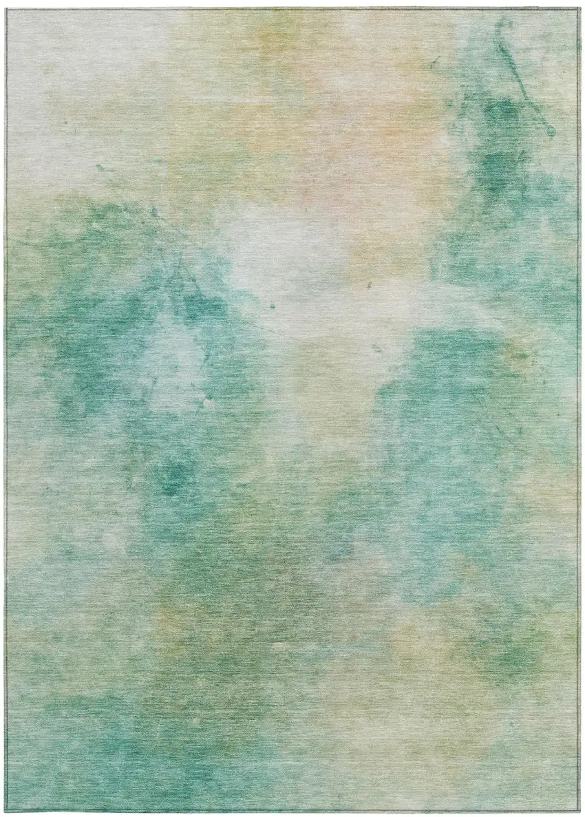 Aqua And Teal Blue Abstract Washable Indoor Outdoor Area Rug Photo 1