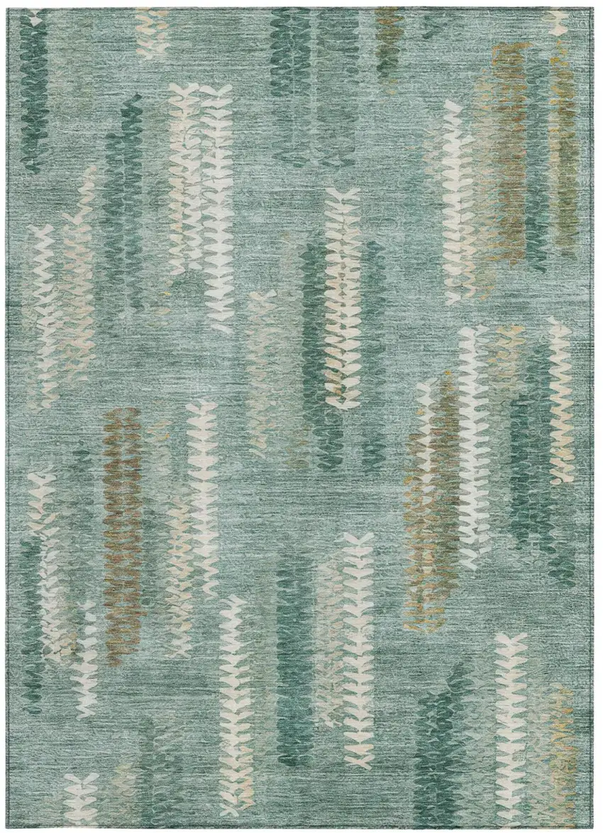 Aqua And Teal Blue Abstract Washable Indoor Outdoor Area Rug Photo 3