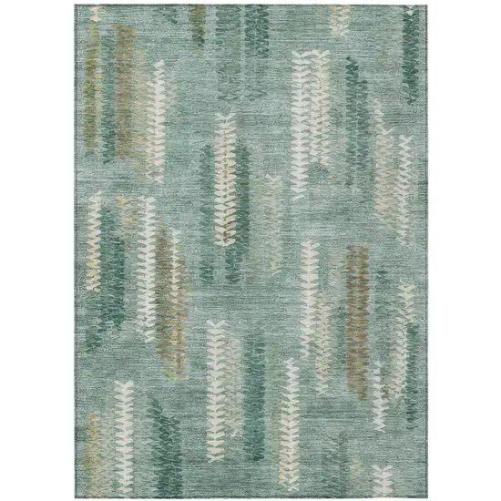 Aqua And Teal Blue Abstract Washable Indoor Outdoor Area Rug Photo 2