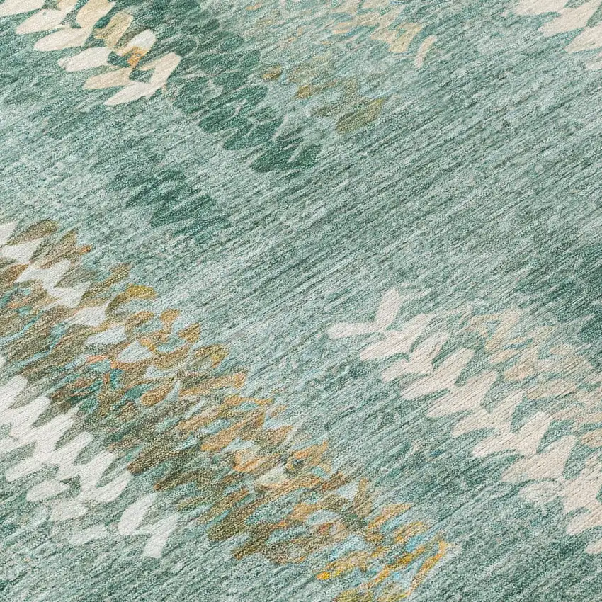 Aqua And Teal Blue Abstract Washable Indoor Outdoor Area Rug Photo 5