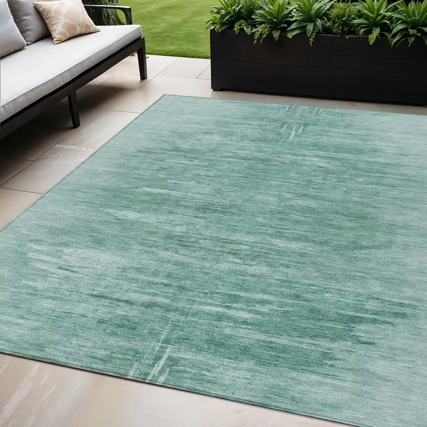 Aqua And Teal Blue Abstract Washable Indoor Outdoor Area Rug Photo 1