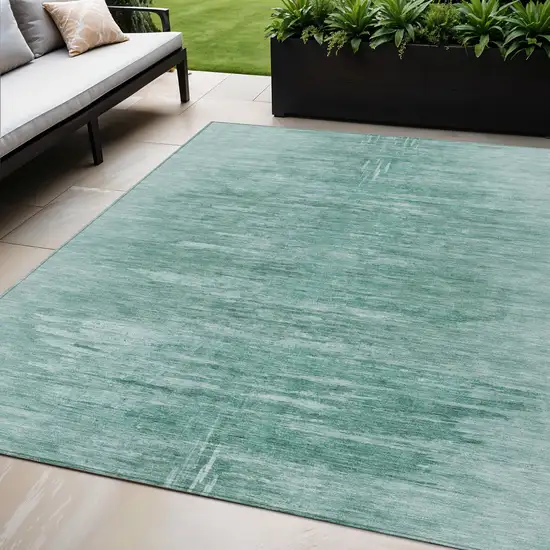 Aqua And Teal Blue Abstract Washable Indoor Outdoor Area Rug Photo 1