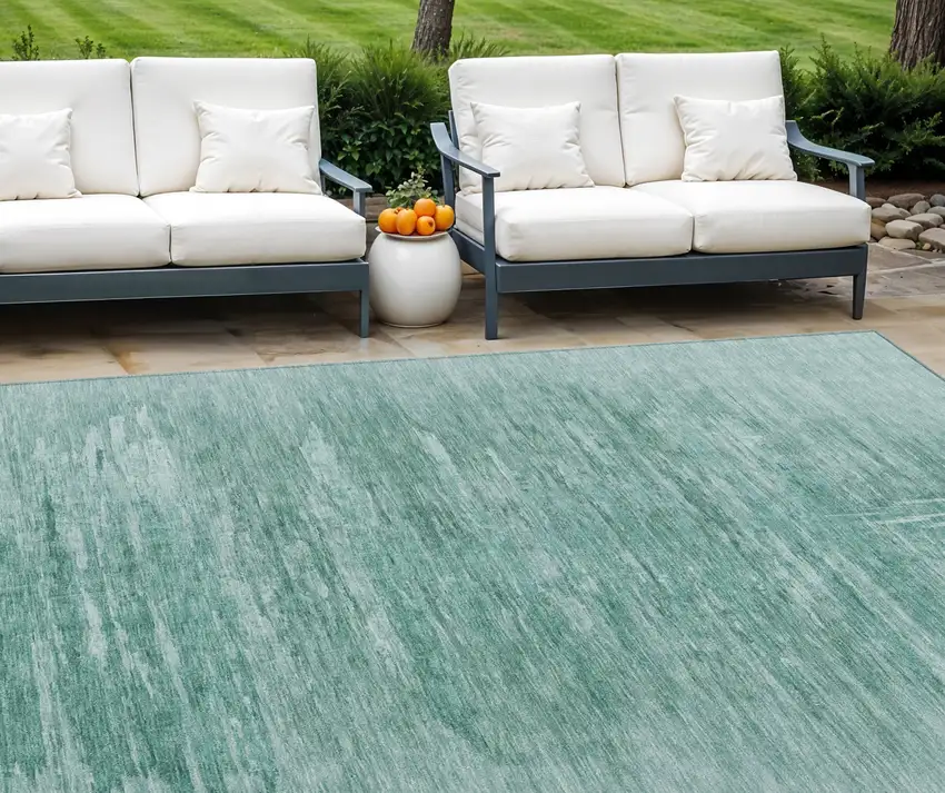 Aqua And Teal Blue Abstract Washable Indoor Outdoor Area Rug Photo 1
