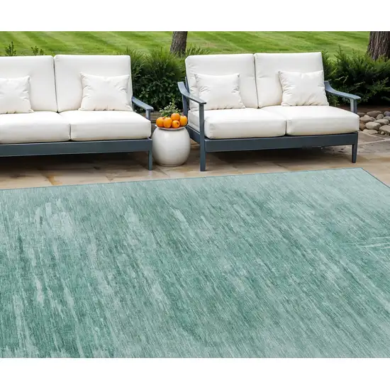 Aqua And Teal Blue Abstract Washable Indoor Outdoor Area Rug Photo 1