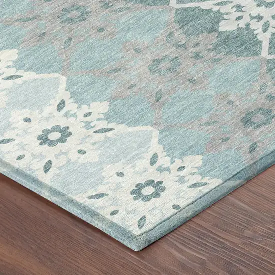 Aqua And Teal Blue Floral Medallion Washable Indoor Outdoor Area Rug Photo 3