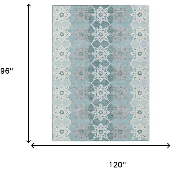 Aqua And Teal Blue Floral Medallion Washable Indoor Outdoor Area Rug Photo 5