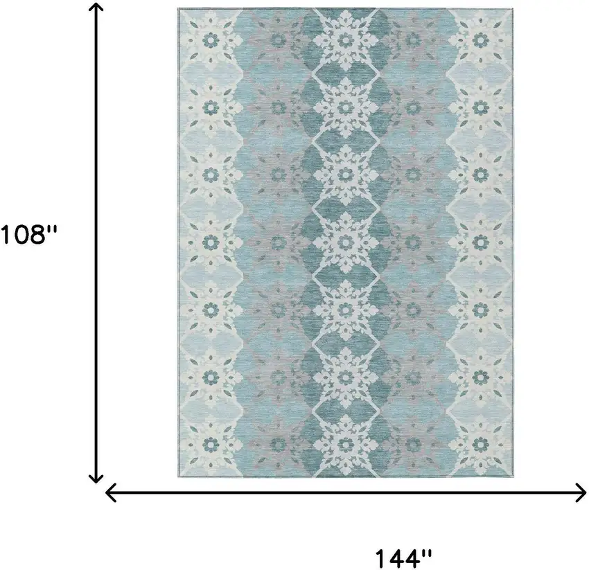 Aqua And Teal Blue Floral Medallion Washable Indoor Outdoor Area Rug Photo 5
