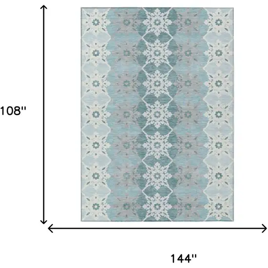 Aqua And Teal Blue Floral Medallion Washable Indoor Outdoor Area Rug Photo 5