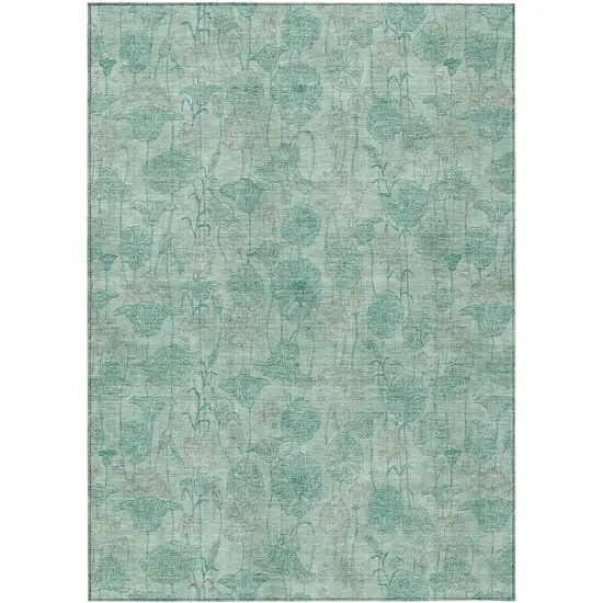 Aqua And Teal Blue Floral Washable Indoor Outdoor Area Rug Photo 1