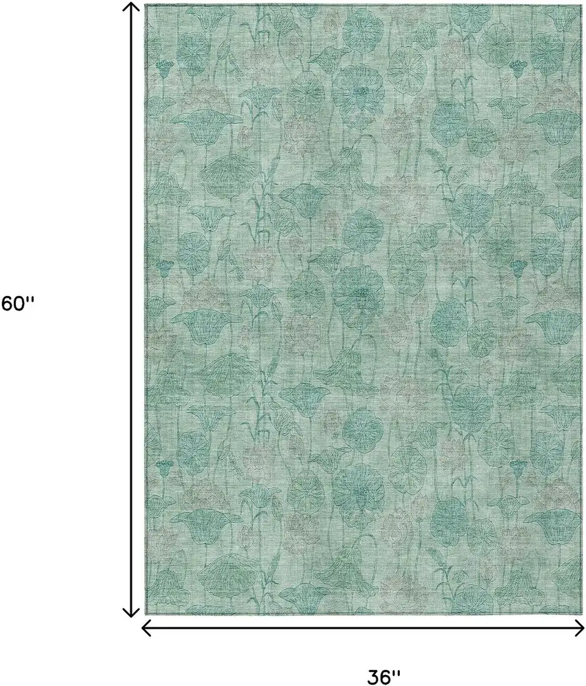Aqua And Teal Blue Floral Washable Indoor Outdoor Area Rug Photo 9