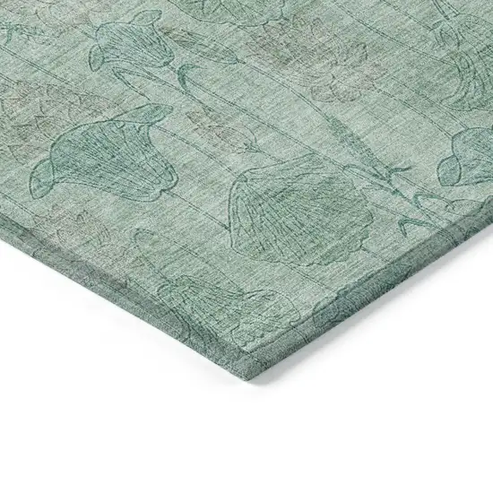 Aqua And Teal Blue Floral Washable Indoor Outdoor Area Rug Photo 5