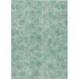 Photo of Aqua And Teal Blue Floral Washable Indoor Outdoor Area Rug