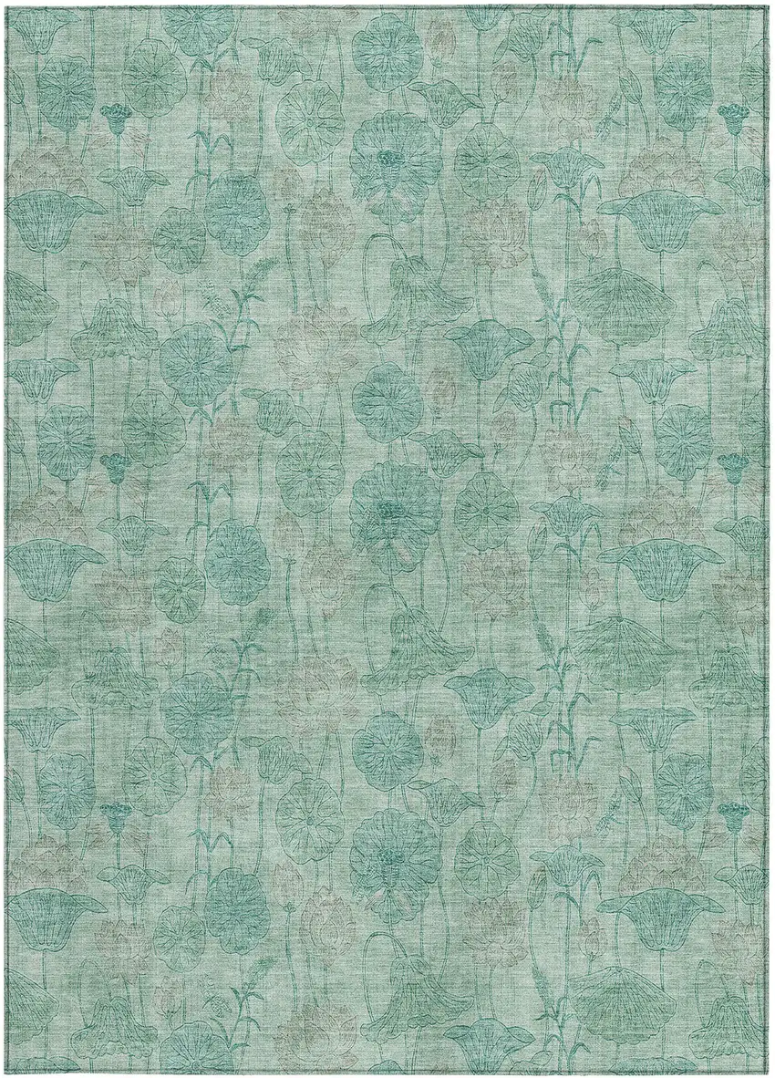 Aqua And Teal Blue Floral Washable Indoor Outdoor Area Rug Photo 4