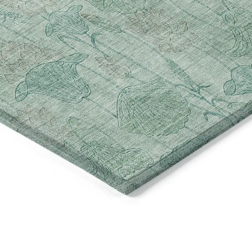 Aqua And Teal Blue Floral Washable Indoor Outdoor Area Rug Photo 4