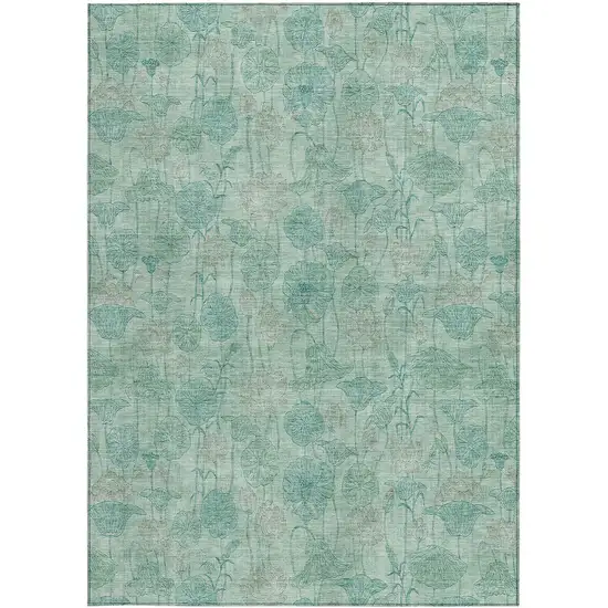 Aqua And Teal Blue Floral Washable Indoor Outdoor Area Rug Photo 3