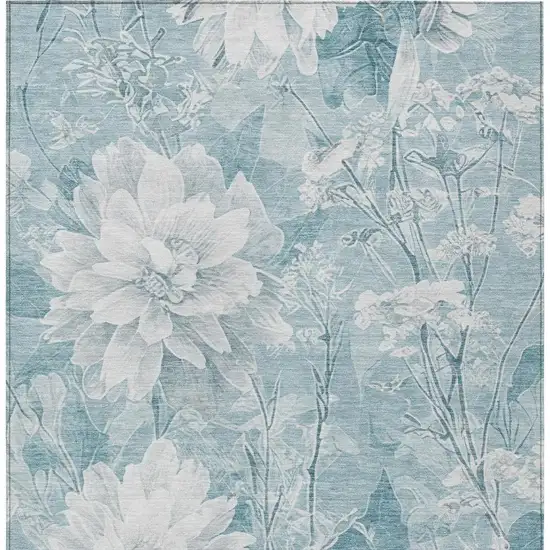 Aqua And Teal Blue Floral Washable Indoor Outdoor Area Rug Photo 4