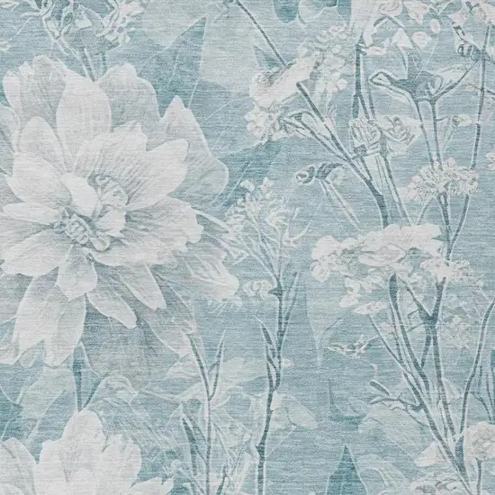 Aqua And Teal Blue Floral Washable Indoor Outdoor Area Rug Photo 6