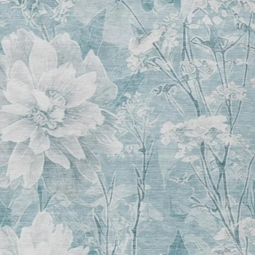 Aqua And Teal Blue Floral Washable Indoor Outdoor Area Rug Photo 6