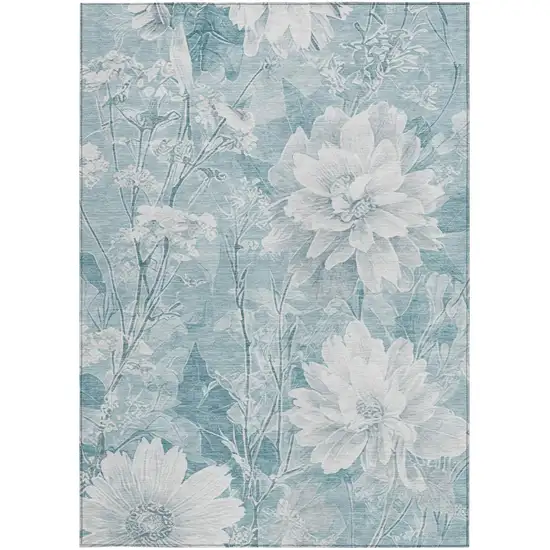 Aqua And Teal Blue Floral Washable Indoor Outdoor Area Rug Photo 1