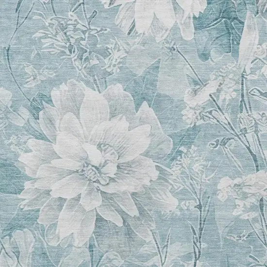Aqua And Teal Blue Floral Washable Indoor Outdoor Area Rug Photo 2