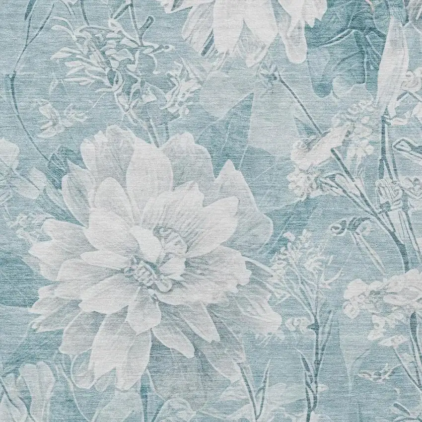 Aqua And Teal Blue Floral Washable Indoor Outdoor Area Rug Photo 2