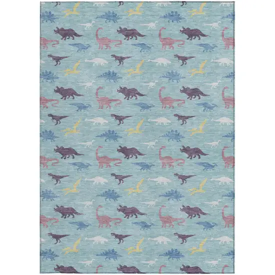 Aqua And Teal Blue Geometric Washable Indoor Outdoor Area Rug Photo 3