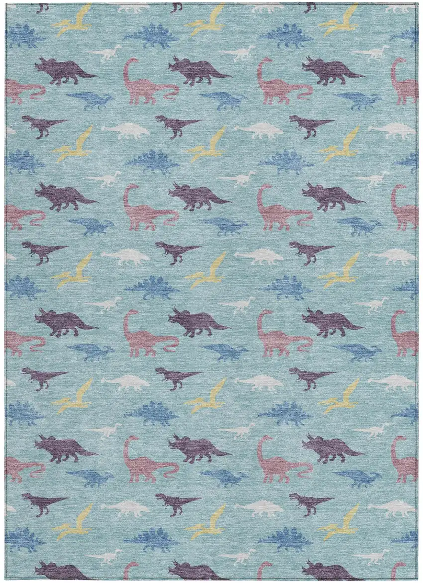 Aqua And Teal Blue Geometric Washable Indoor Outdoor Area Rug Photo 3