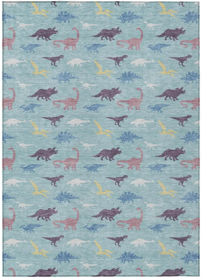 Aqua And Teal Blue Geometric Washable Indoor Outdoor Area Rug Photo 1