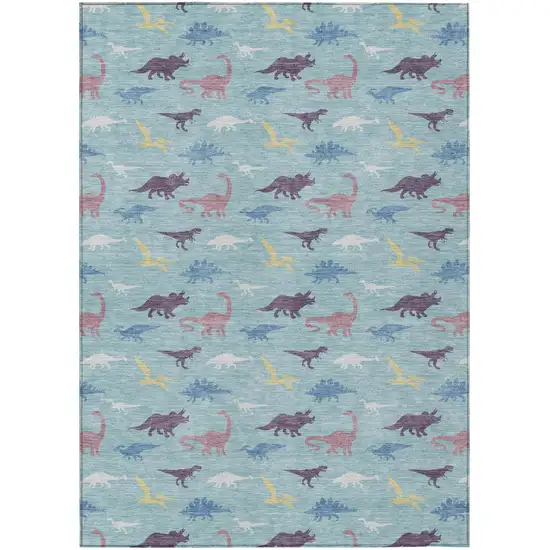 Aqua And Teal Blue Geometric Washable Indoor Outdoor Area Rug Photo 1