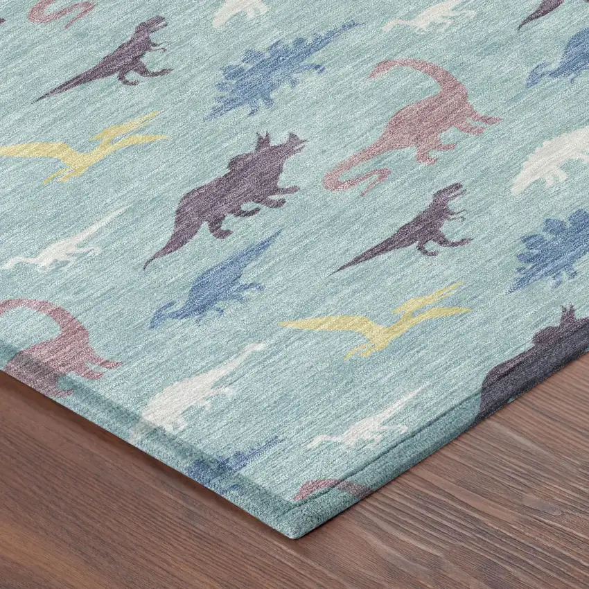 Aqua And Teal Blue Geometric Washable Indoor Outdoor Area Rug Photo 4