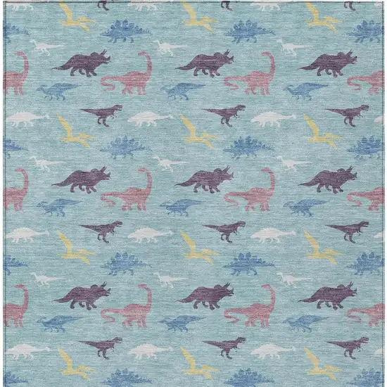 Aqua And Teal Blue Geometric Washable Indoor Outdoor Area Rug Photo 3