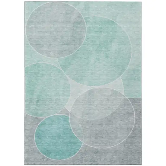 Aqua And Teal Blue Geometric Washable Indoor Outdoor Area Rug Photo 2