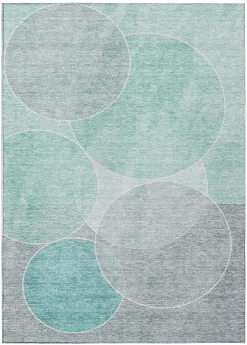 Aqua And Teal Blue Geometric Washable Indoor Outdoor Area Rug Photo 2