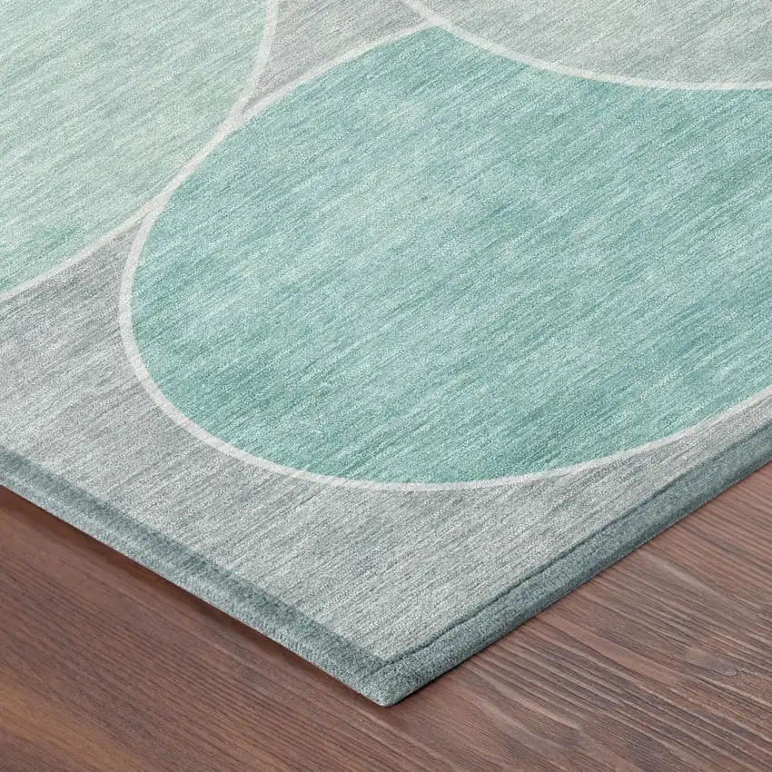 Aqua And Teal Blue Geometric Washable Indoor Outdoor Area Rug Photo 5