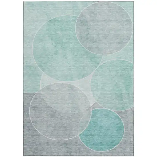 Aqua And Teal Blue Geometric Washable Indoor Outdoor Area Rug Photo 4