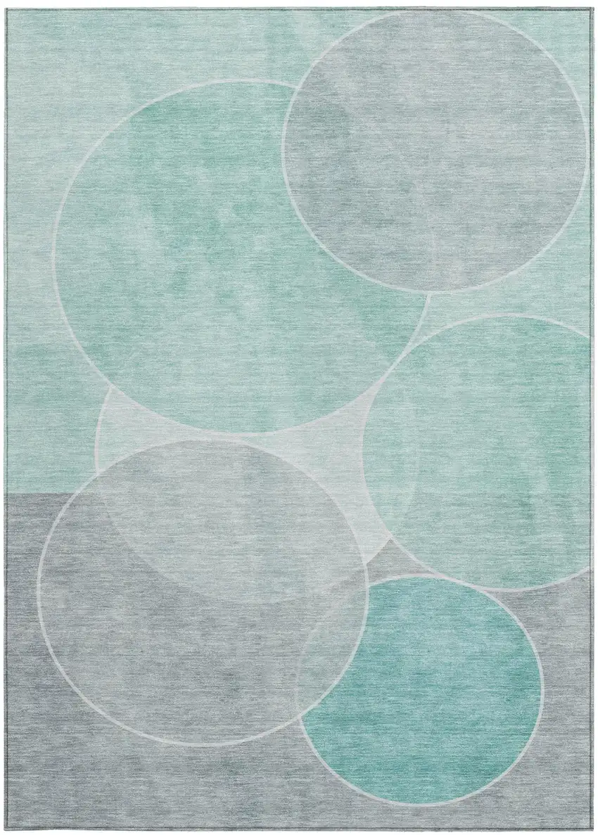 Aqua And Teal Blue Geometric Washable Indoor Outdoor Area Rug Photo 4