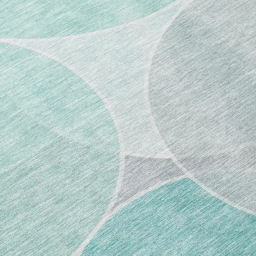 Aqua And Teal Blue Geometric Washable Indoor Outdoor Area Rug Photo 6