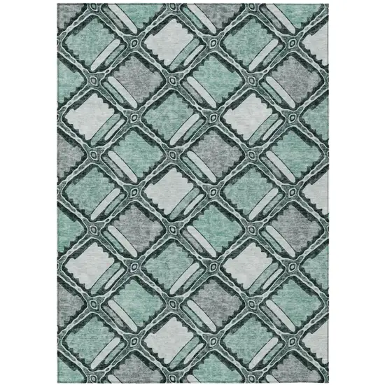 Aqua And Teal Blue Geometric Washable Indoor Outdoor Area Rug Photo 2