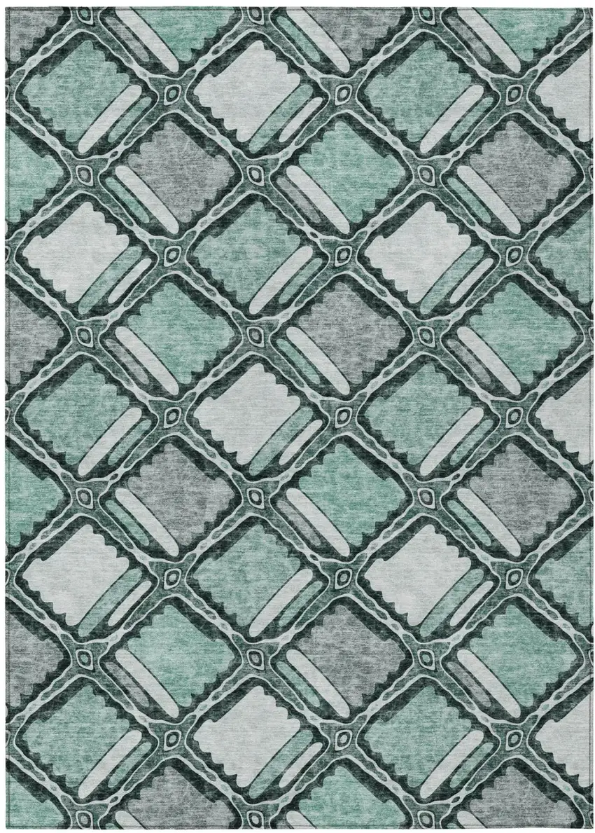 Aqua And Teal Blue Geometric Washable Indoor Outdoor Area Rug Photo 2