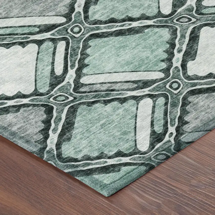 Aqua And Teal Blue Geometric Washable Indoor Outdoor Area Rug Photo 3