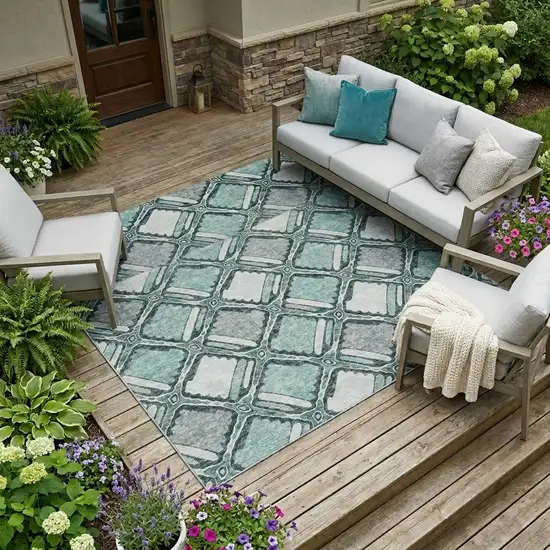 Aqua And Teal Blue Geometric Washable Indoor Outdoor Area Rug Photo 1