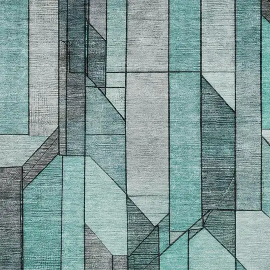 Aqua And Teal Blue Geometric Washable Indoor Outdoor Area Rug Photo 8