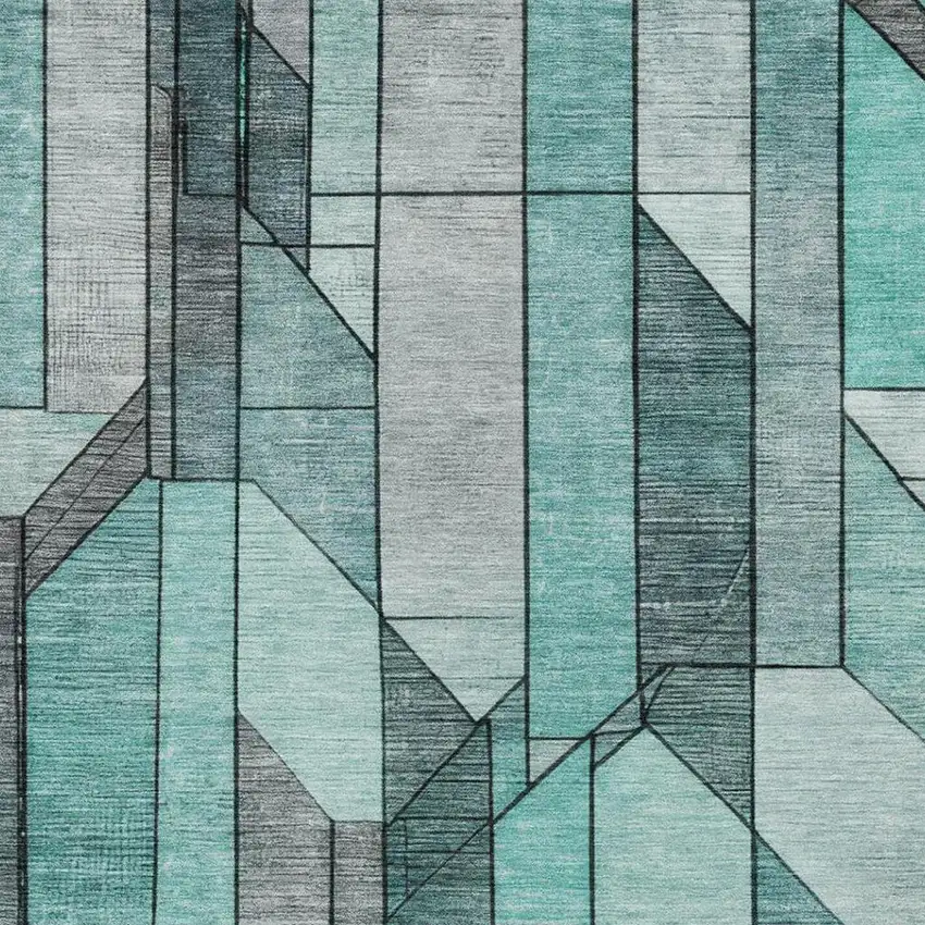 Aqua And Teal Blue Geometric Washable Indoor Outdoor Area Rug Photo 5